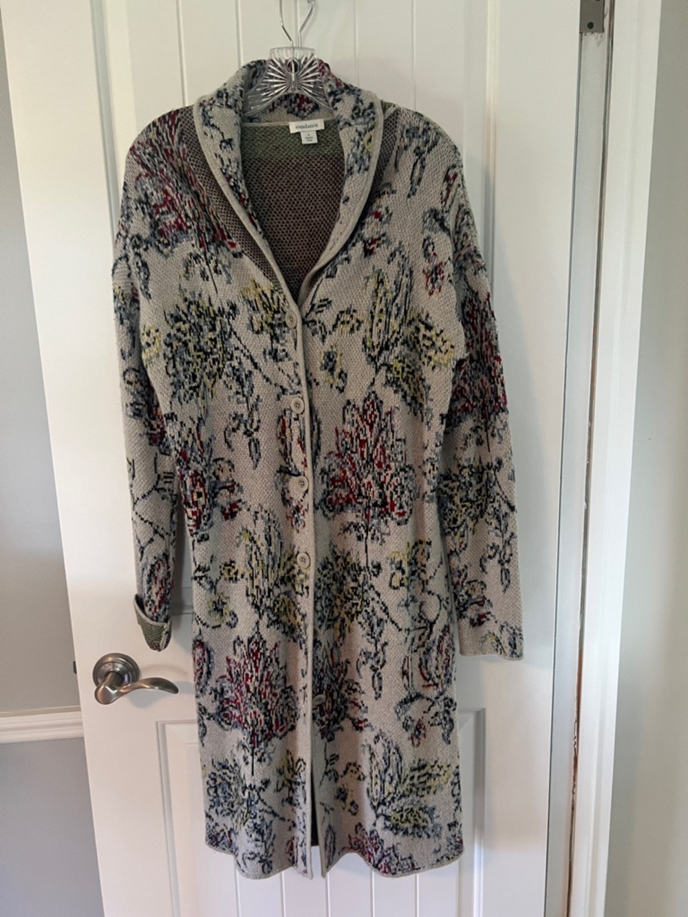 Woolrich Beige Floral Jacquard Shawl-Collar Button Cardigan
